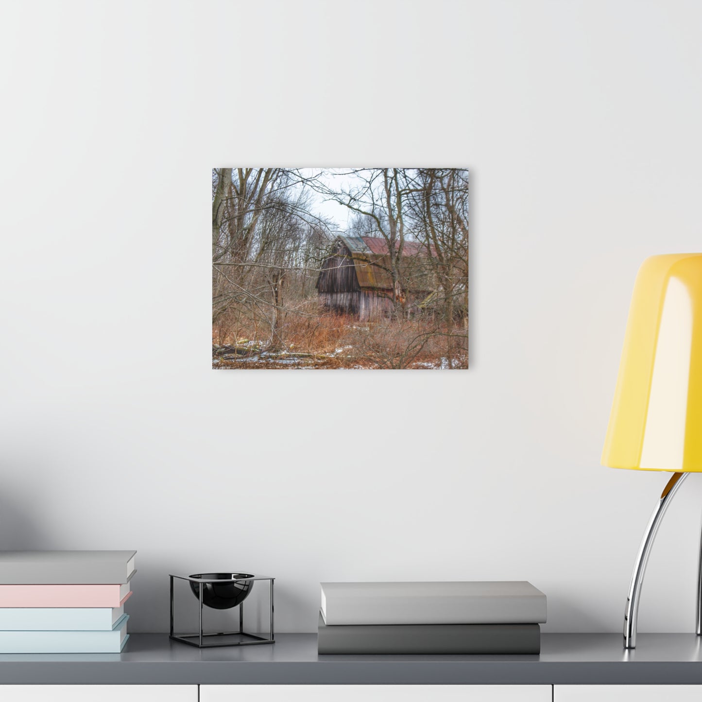 U R There Photography West Barnes Lake Hidden Red Rustic Farmhouse Acrylic Wall Print