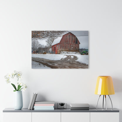 U R There Photography Marathon Road Red in Winter Rustic Farmhouse Acrylic Wall Print