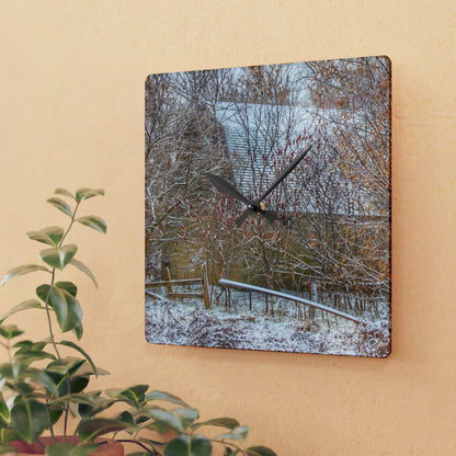 U R There Photography Dryden Road Hidden Winter Grey Rustic Farmhouse Acrylic Analog Wall Clock
