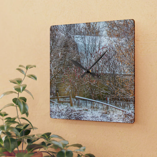 U R There Photography Dryden Road Hidden Winter Grey Rustic Farmhouse Acrylic Analog Wall Clock