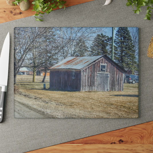 U R There Photography Ray Center Roadside Shack Rustic Farmhouse Tempered-Glass Cutting Board