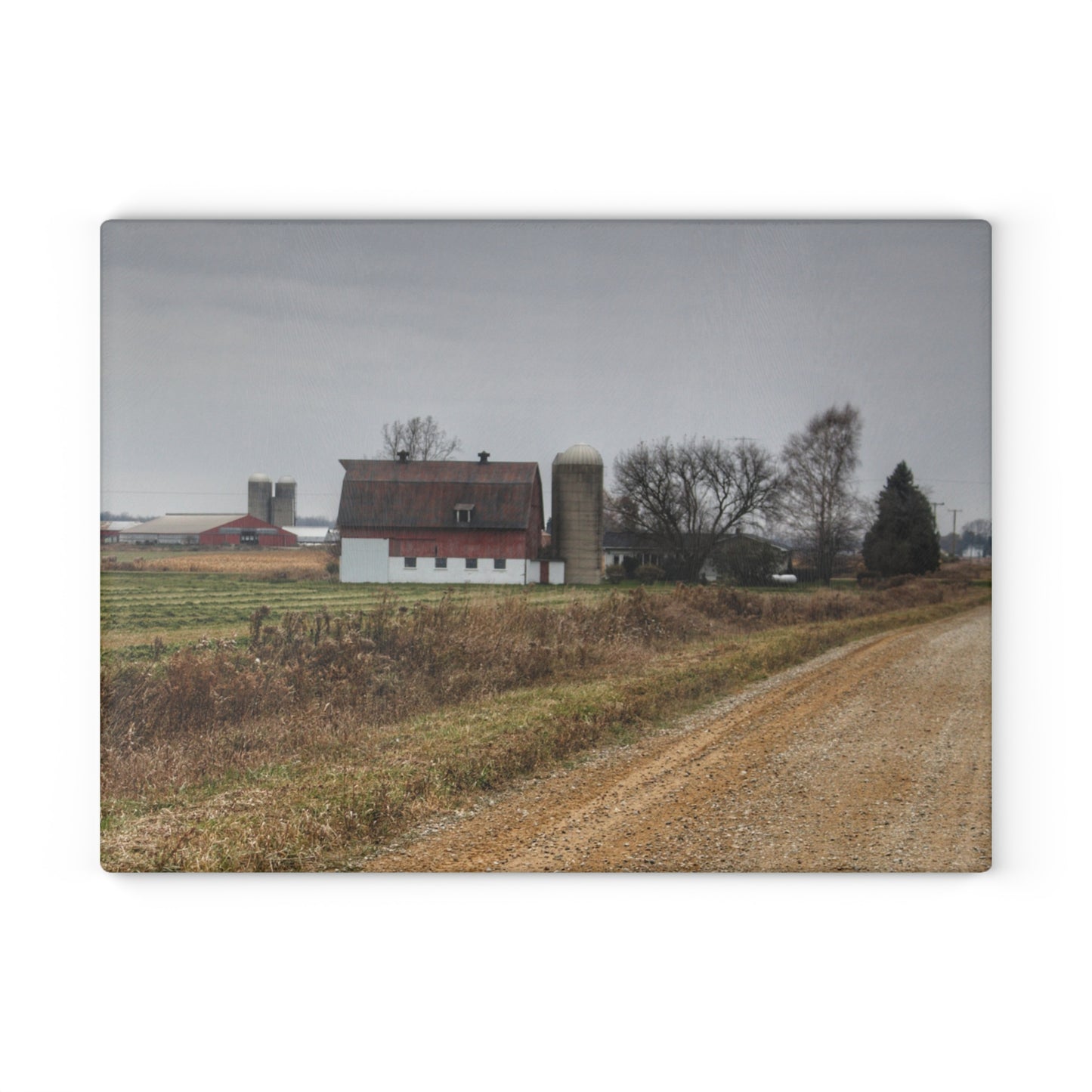 U R There Photography Gates Road Farm Rustic Farmhouse Tempered-Glass Cutting Board
