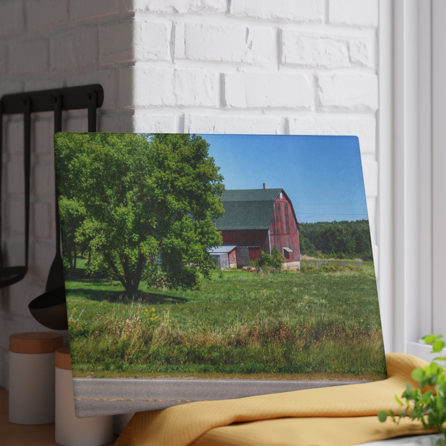 U R There Photography Clark Road Hillside Red II Rustic Farmhouse Tempered-Glass Cutting Board
