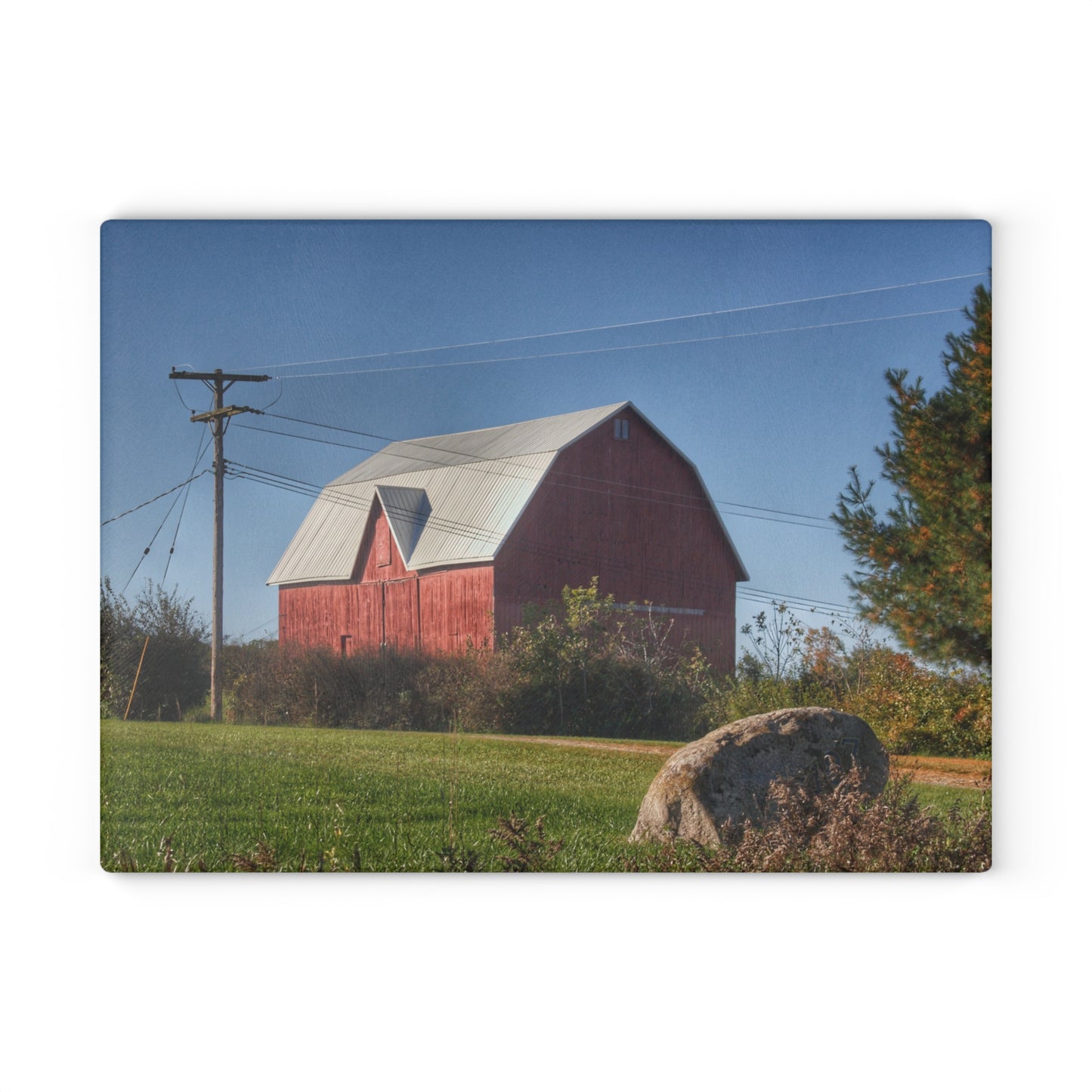 U R There Photography Hemingway Lake Road Red Rustic Farmhouse Tempered-Glass Cutting Board