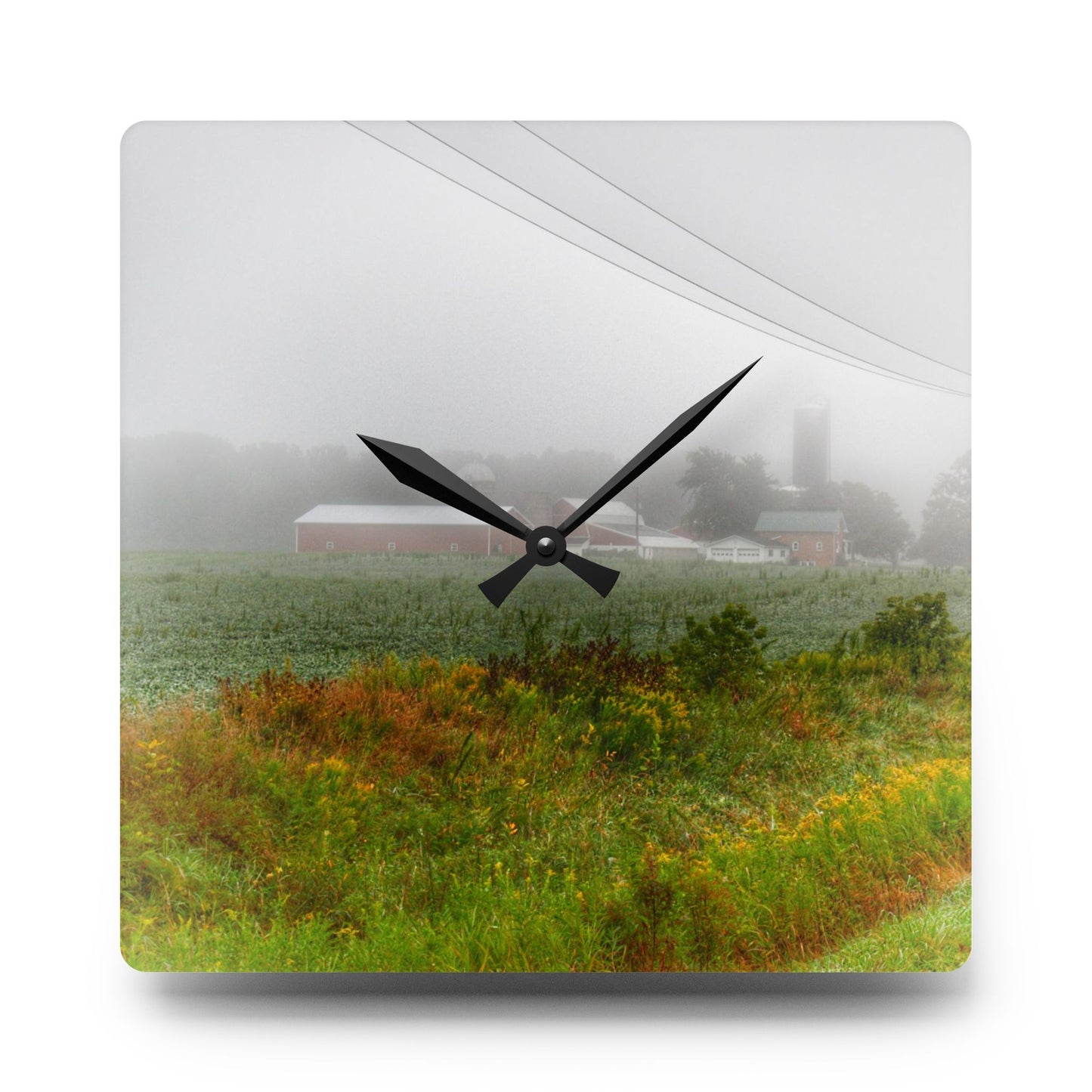 U R There Photography Beyond the Fog Rustic Farmhouse Acrylic Analog Wall Clock