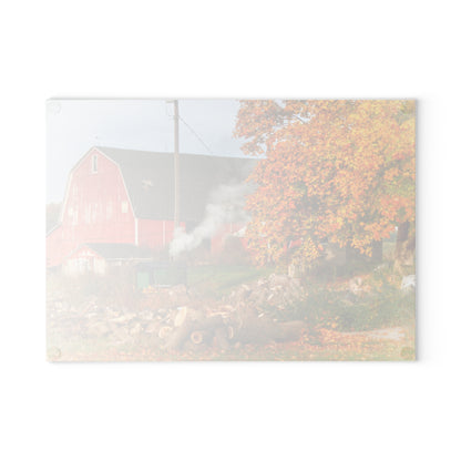 U R There Photography Greenwood Road Red in the Fall Rustic Farmhouse Tempered-Glass Cutting Board