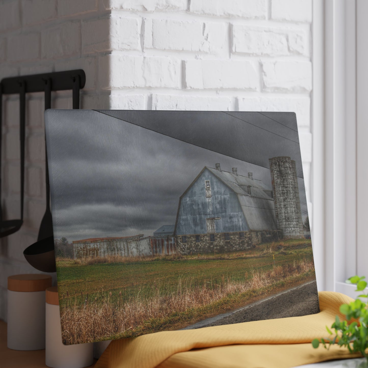 U R There Photography Daley Road Grey IV Rustic Farmhouse Tempered-Glass Cutting Board