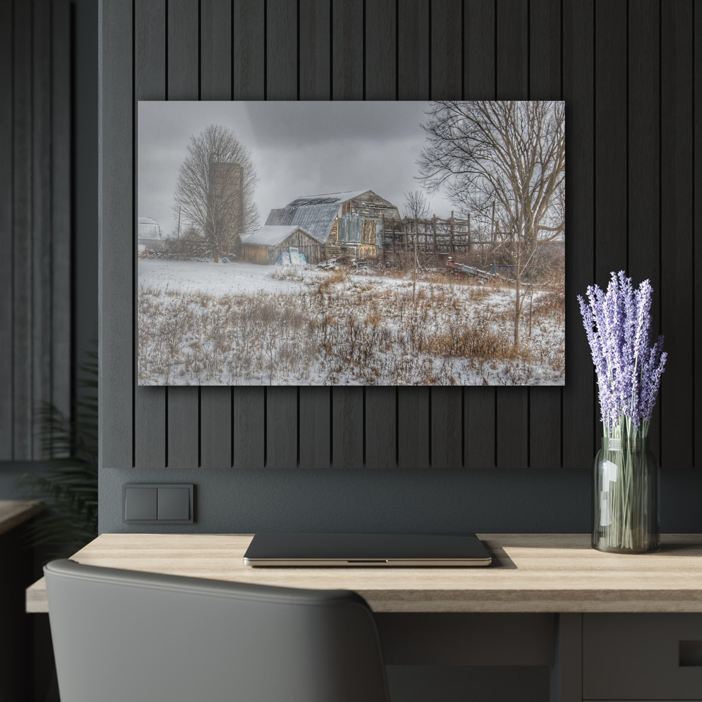 U R There Photography Vermilya Grey and Silo Rustic Farmhouse Acrylic Wall Print