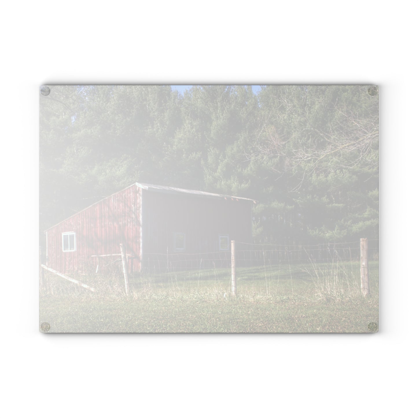 U R There Photography Little Red Shack Rustic Farmhouse Tempered-Glass Cutting Board