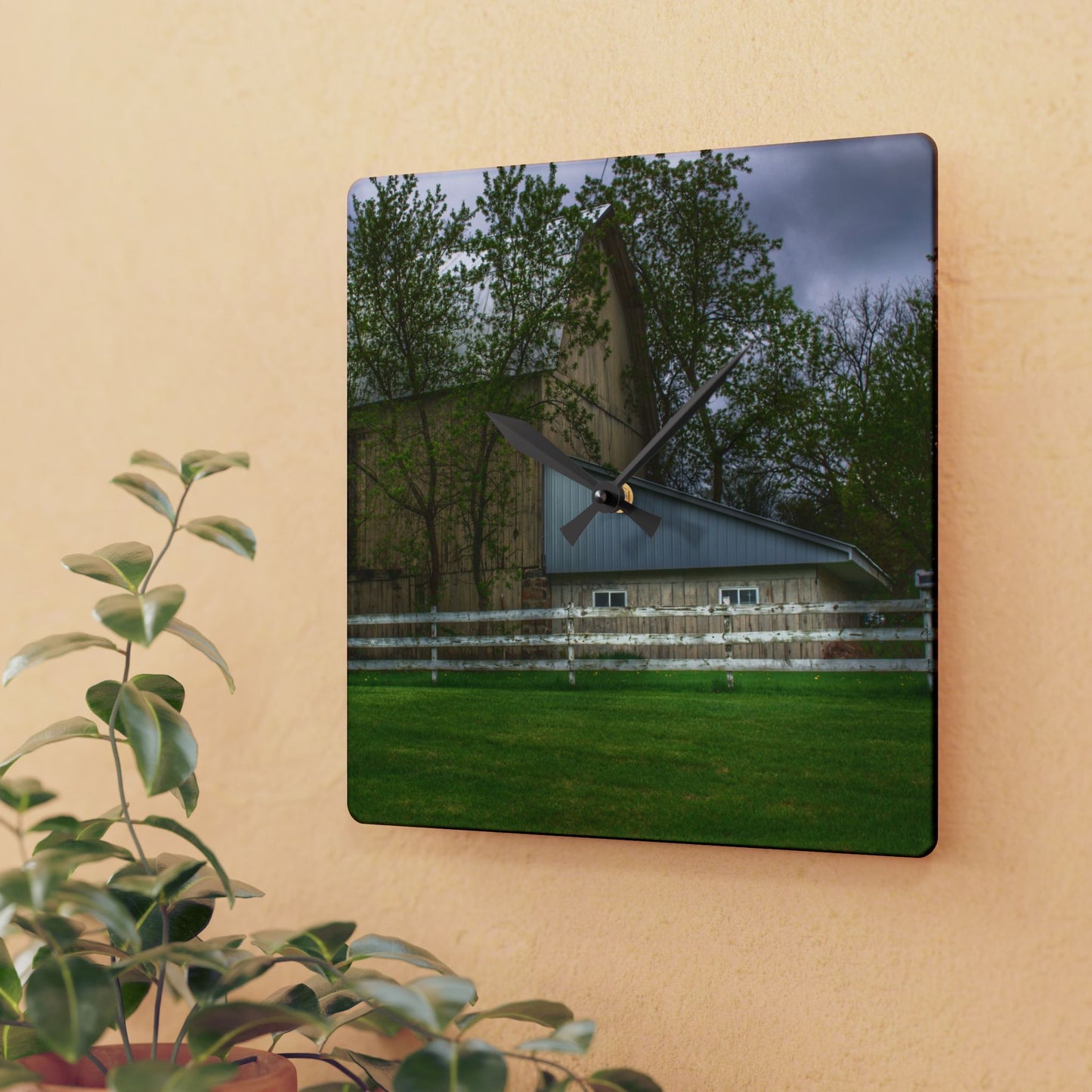 U R There Photography Grange Hall Road Whitewash Grey Rustic Farmhouse Acrylic Analog Wall Clock