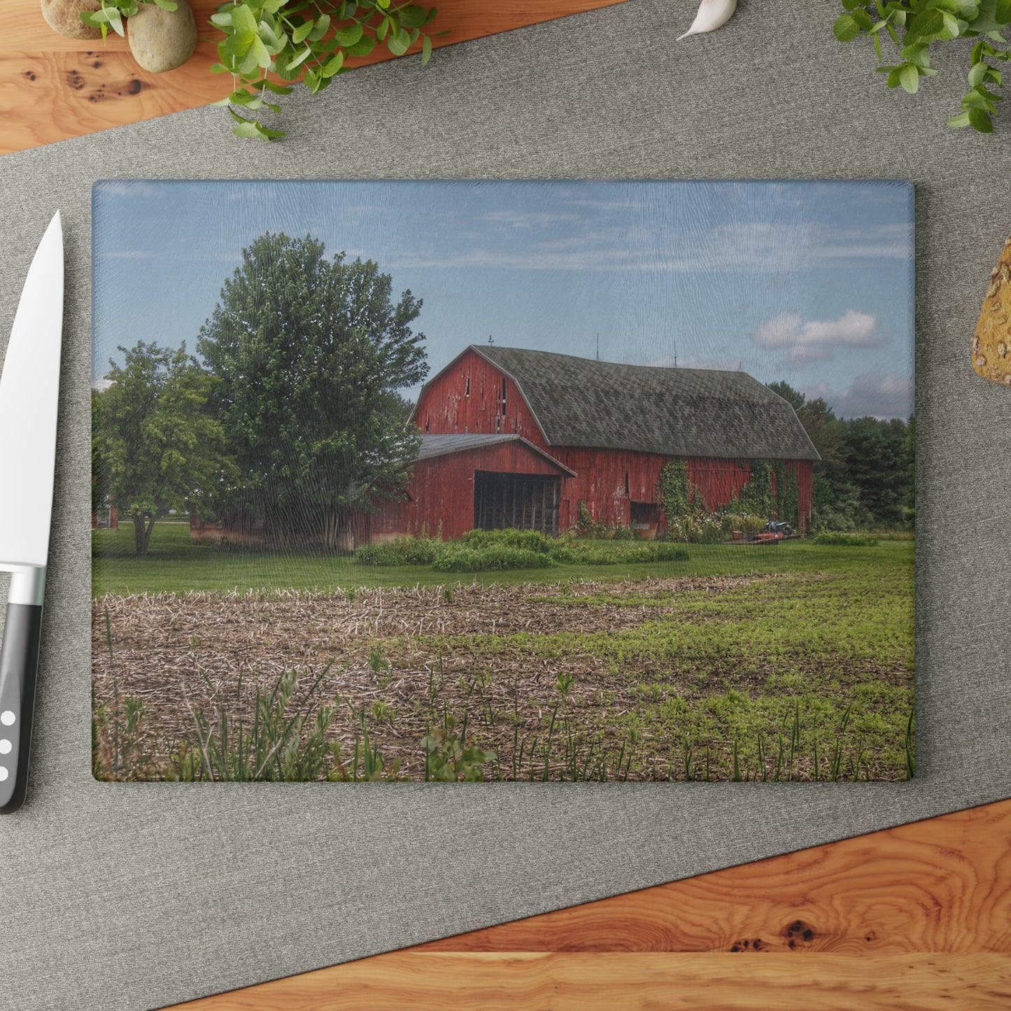 U R There Photography Murphy Lake Road Reds Rustic Farmhouse Tempered-Glass Cutting Board