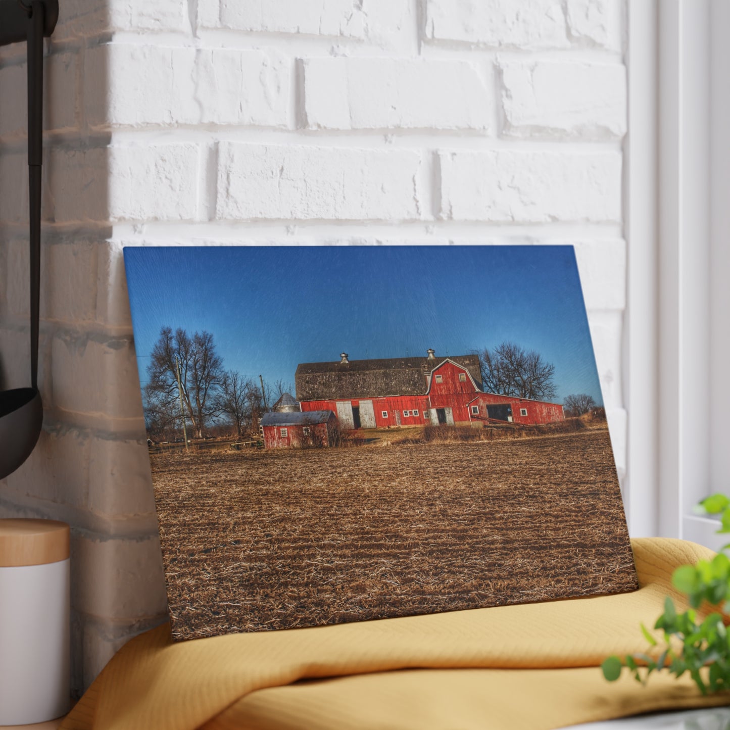 U R There Photography Rochester Road Red II Rustic Farmhouse Tempered-Glass Cutting Board