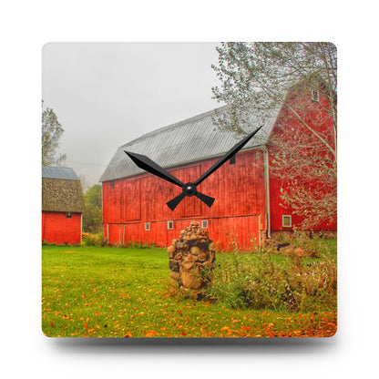 U R There Photography Cramton Road Reds I Rustic Farmhouse Wall Clock