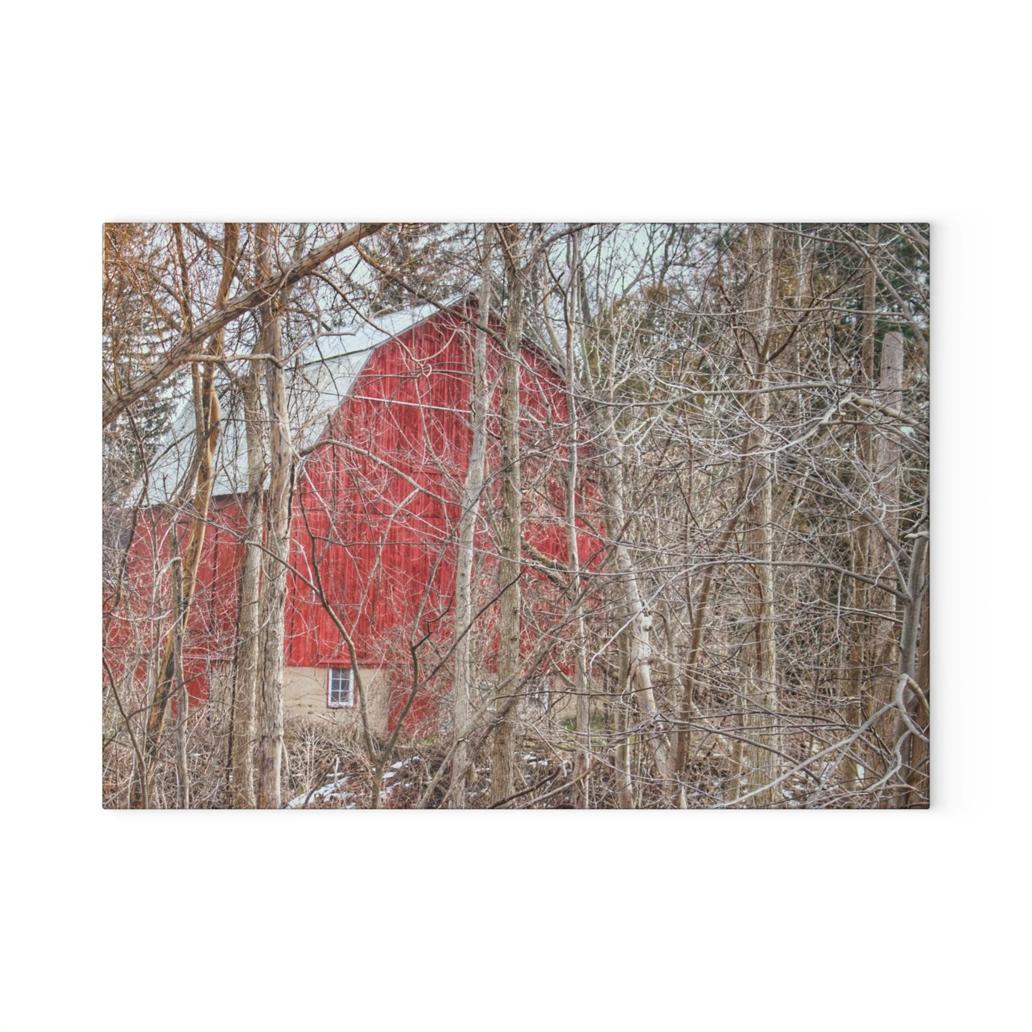 U R There Photography Lake Pleasant Hidden Red Rustic Farmhouse Tempered-Glass Cutting Board