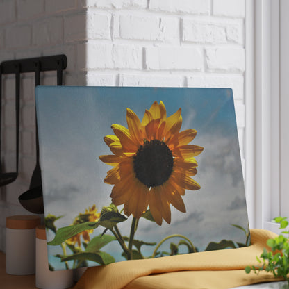 U R There Photography Awakening Sunflower Rustic Farmhouse Tempered-Glass Cutting Board