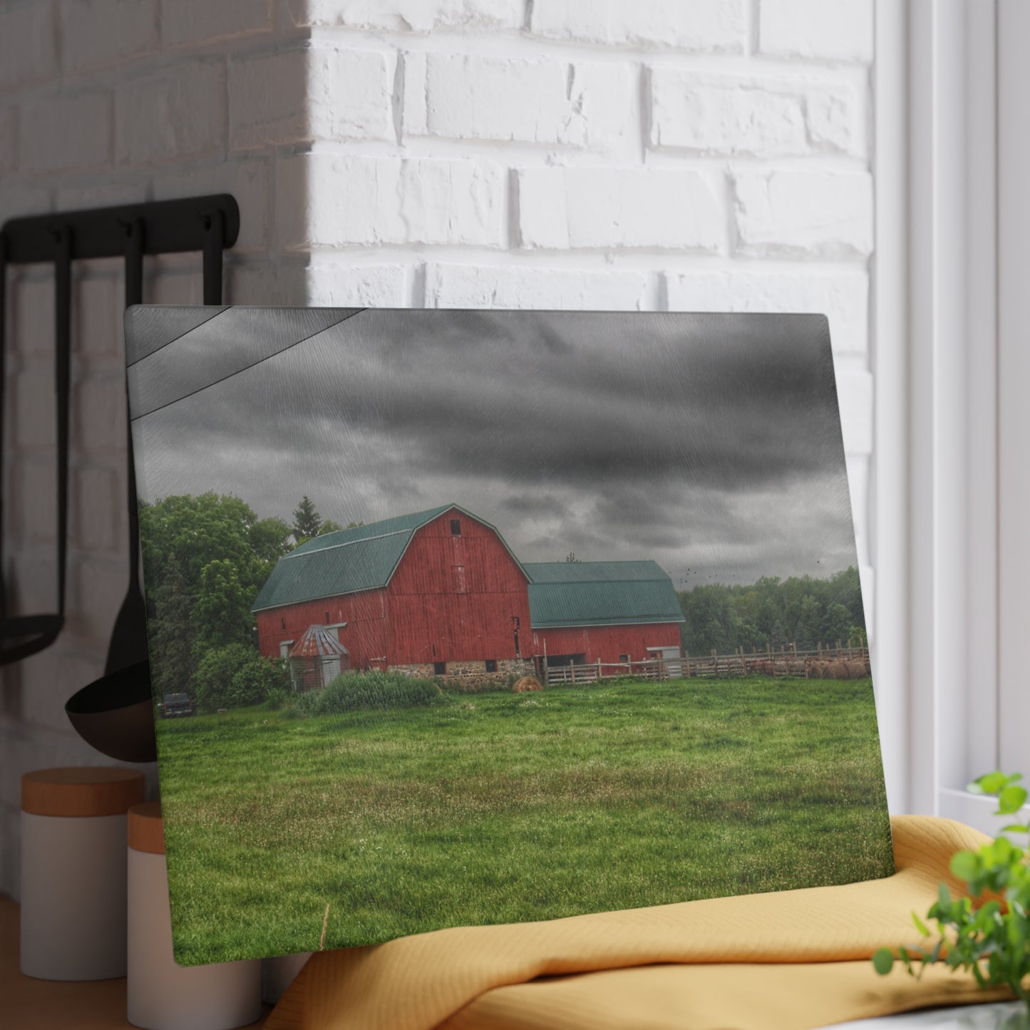 U R There Photography Clifford Road Red I Rustic Farmhouse Tempered-Glass Cutting Board