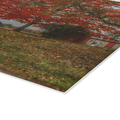 U R There Photography Goodrich Baldwin Road Reds II Rustic Farmhouse Tempered-Glass Cutting Board