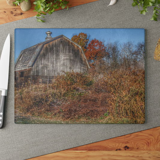 U R There Photography Vassar Road Hidden Grey II Rustic Farmhouse Tempered-Glass Cutting Board