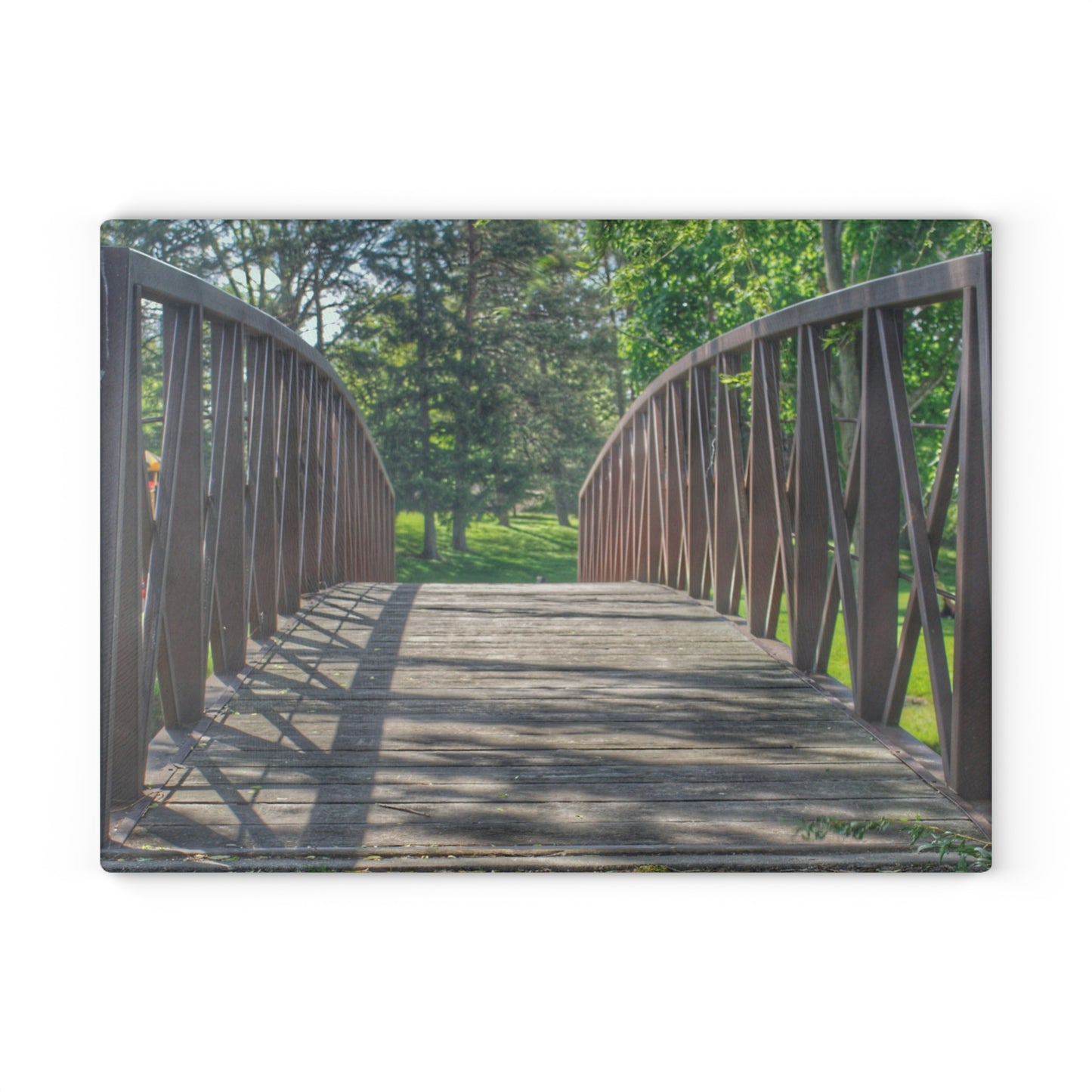 U R There Photography Cramton Park Kiwanis Bridge Rustic Farmhouse Tempered-Glass Cutting Board