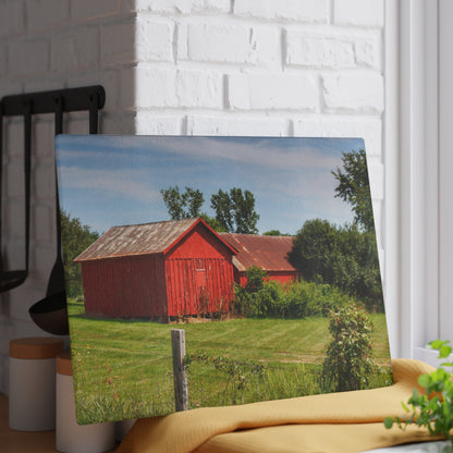 U R There Photography South Oak Road Reds II Rustic Farmhouse Tempered-Glass Cutting Board