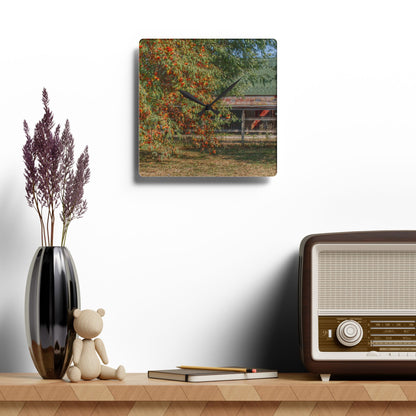 U R There Photography Farrand Road Red Coral by Flowering Tree Rustic Farmhouse Acrylic Analog Wall Clock