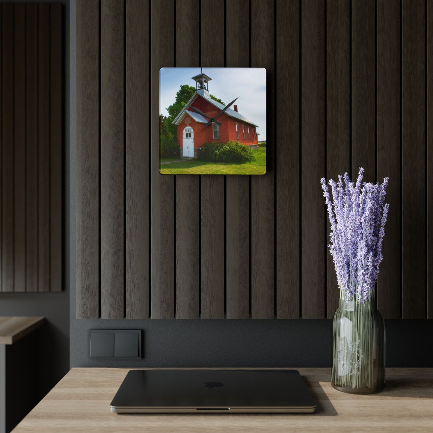 U R There Photography French Road Old Standard Schoolhouse I Rustic Farmhouse Acrylic Analog Wall Clock