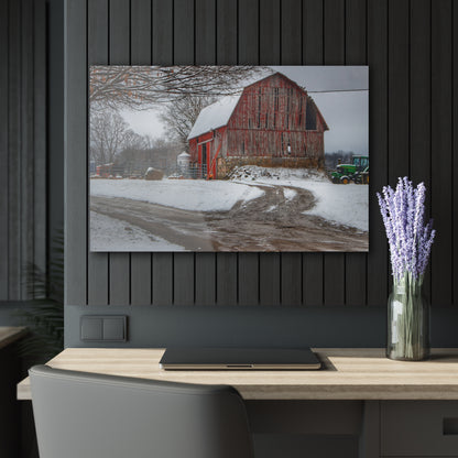 U R There Photography Marathon Road Red in Winter Rustic Farmhouse Acrylic Wall Print