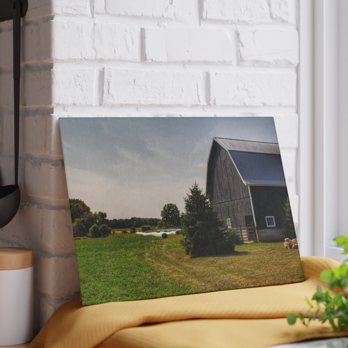 U R There Photography Black Haybarn Rustic Farmhouse Tempered-Glass Cutting Board
