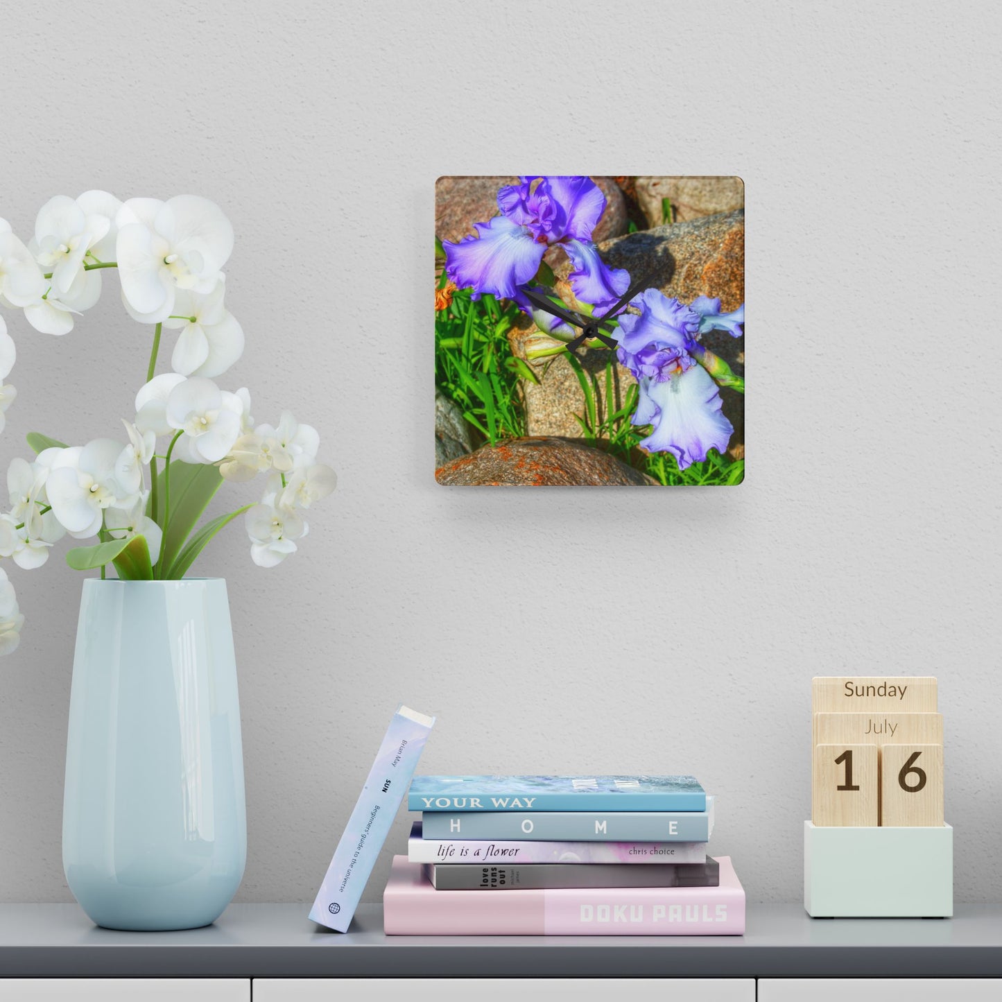 U R There Photography Saint Hugos Iris Rustic Farmhouse Acrylic Analog Wall Clock