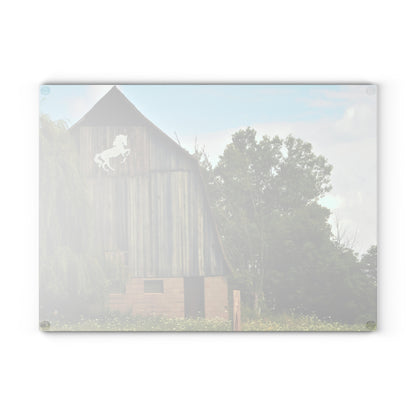 U R There Photography Hassler Lake Horse Barn Rustic Farmhouse Tempered-Glass Cutting Board 8"x 11"