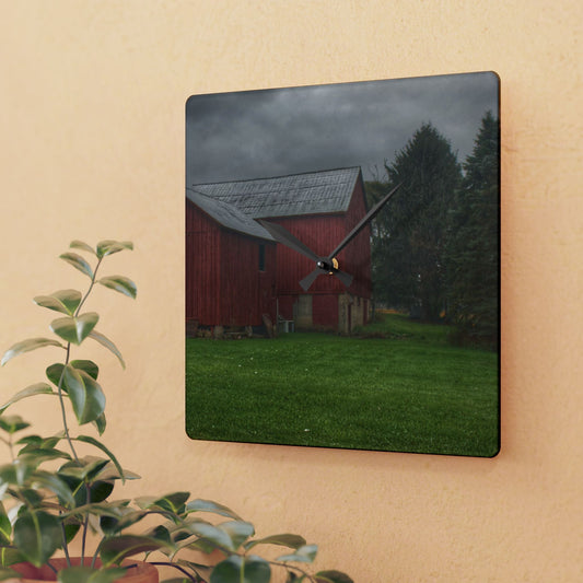 U R There Photography Bowers Road Red II Rustic Farmhouse Acrylic Analog Wall Clock