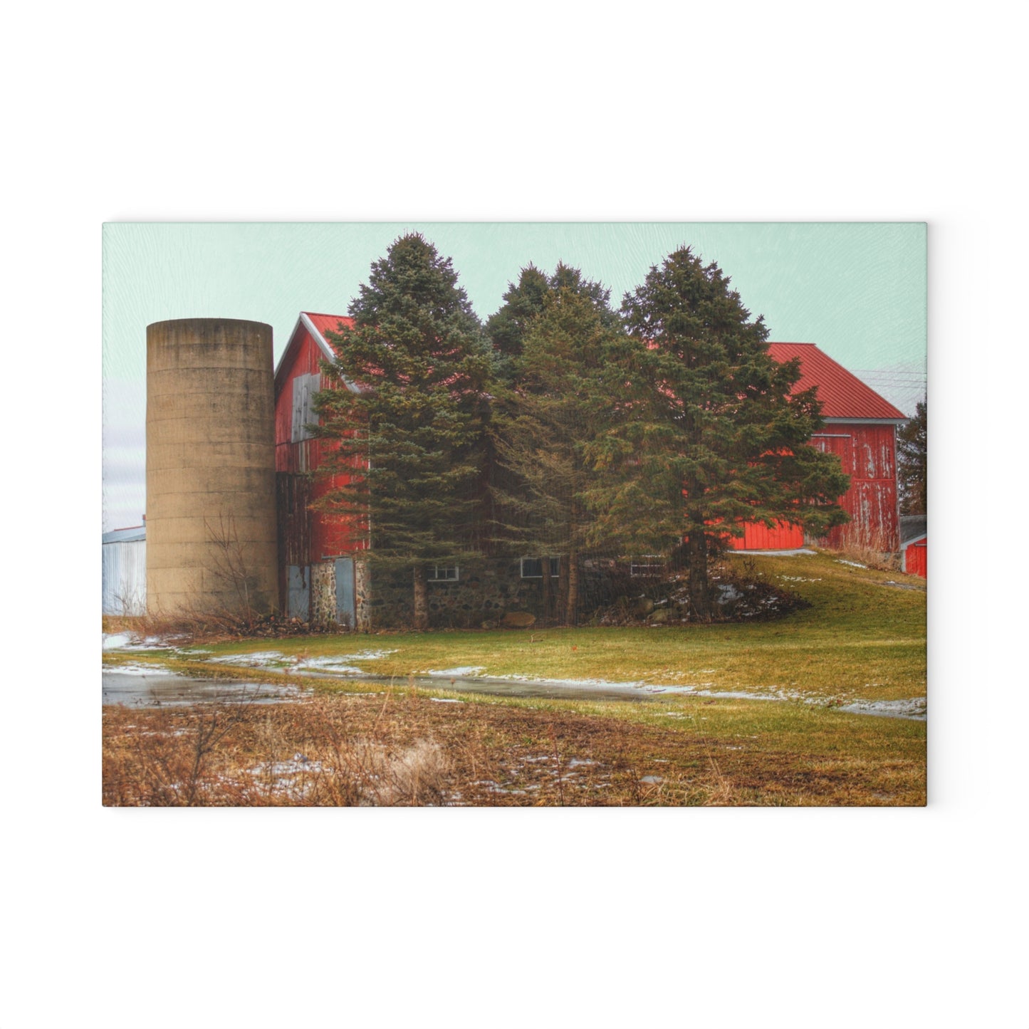 U R There Photography Laur Road Red Among the Pines III Rustic Farmhouse Tempered-Glass Cutting Board