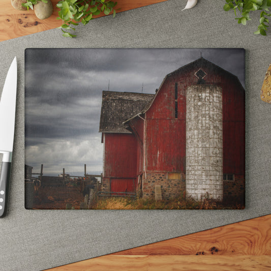 U R There Photography Hurd Corners Red II Rustic Farmhouse Tempered-Glass Cutting Board