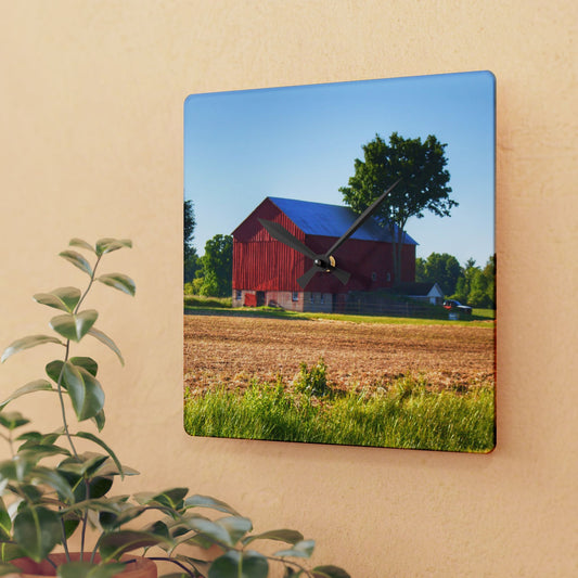 U R There Photography Morris Road Red Rustic Farmhouse Acrylic Analog Wall Clock