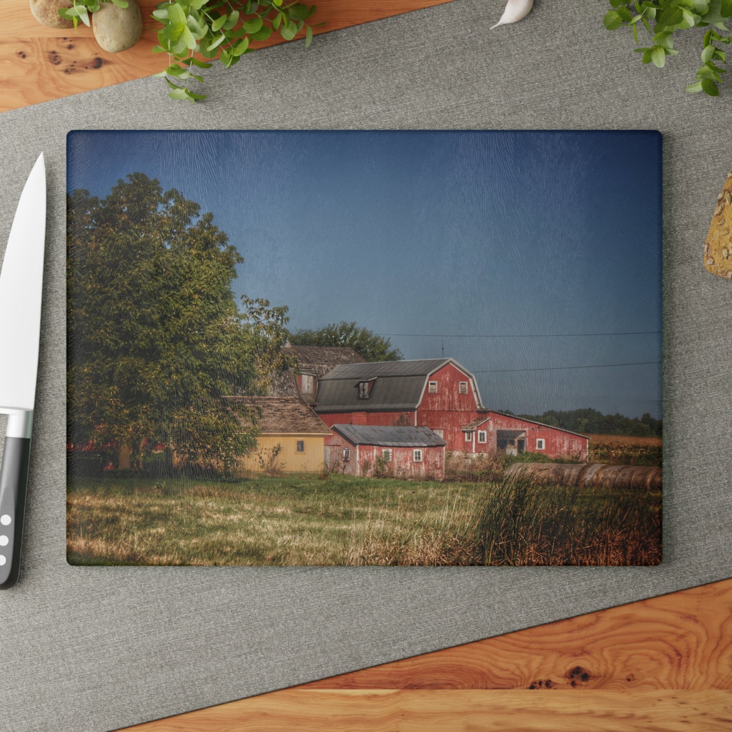 U R There Photography Rochester Road Red I Rustic Farmhouse Tempered-Glass Cutting Board