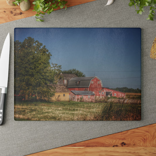 U R There Photography Rochester Road Red I Rustic Farmhouse Tempered-Glass Cutting Board