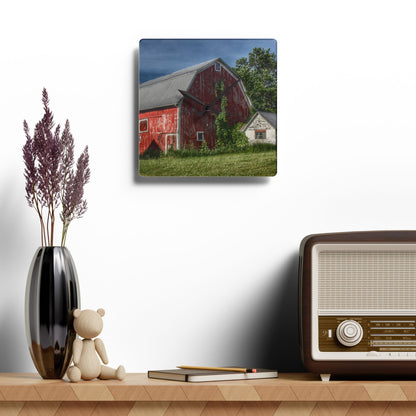 U R There Photography Stanley Road Red in Summer I Rustic Farmhouse Acrylic Analog Wall Clock