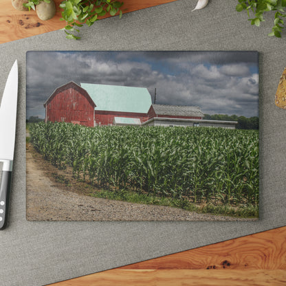 U R There Photography Millington Road Reds Rustic Farmhouse Tempered-Glass Cutting Board