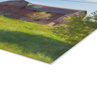 U R There Photography Leslie Road Red I Rustic Farmhouse Tempered I-Glass Cutting Board 8"x 11"