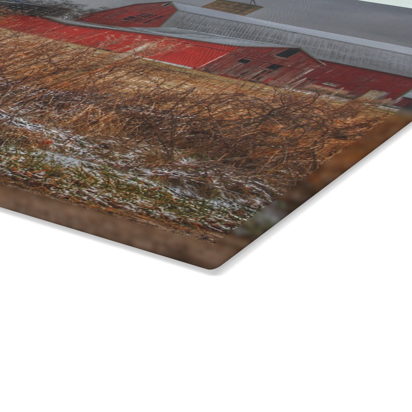 U R There Photography Hough Road Reds I Rustic Farmhouse Tempered-Glass Cutting Board