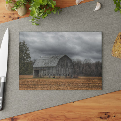 U R There Photography Grey Barn and Tree Rustic Farmhouse Tempered-Glass Cutting Board
