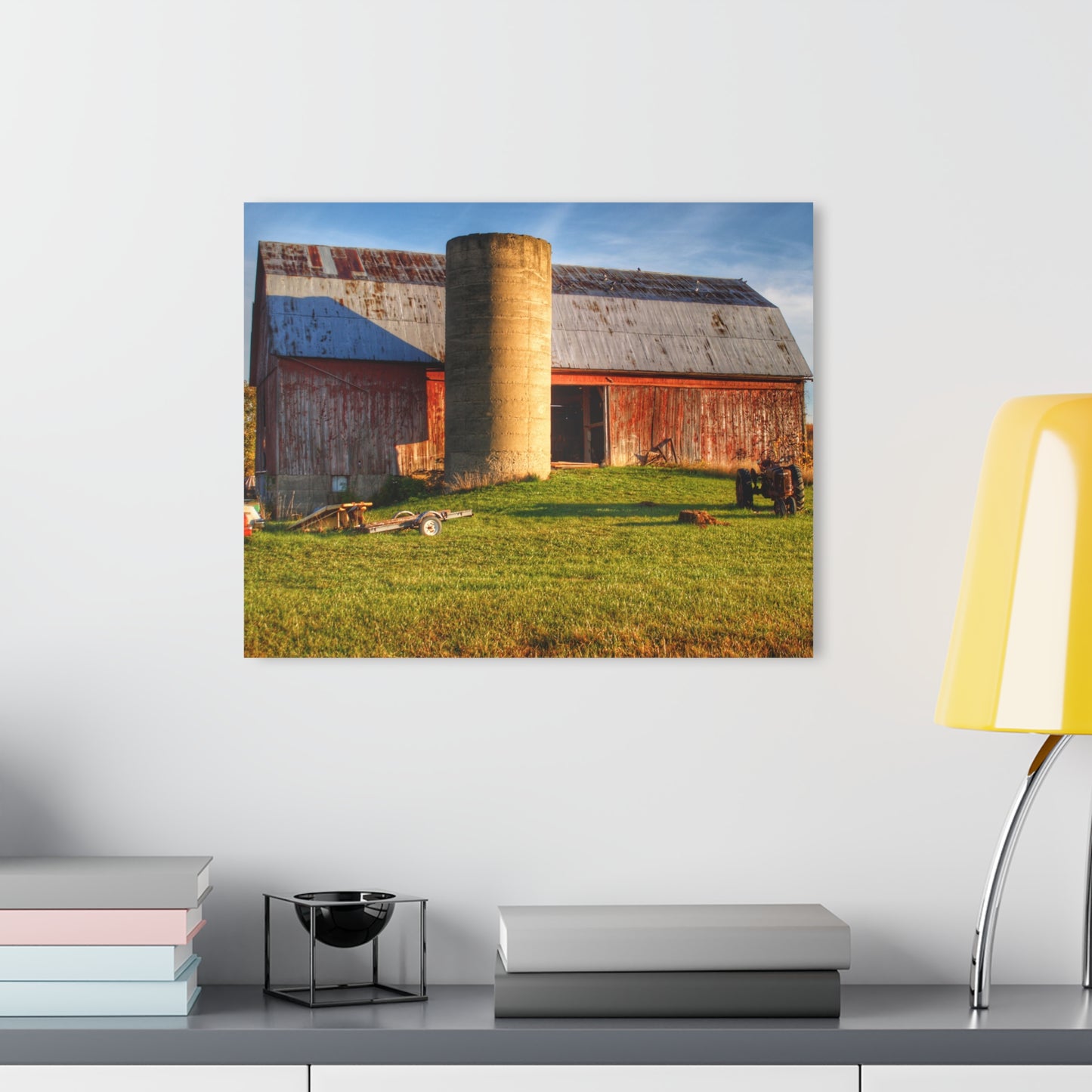 Barn Boutique Modern Farmhouse Acrylic Wall Print| Peck Road Red and Silo