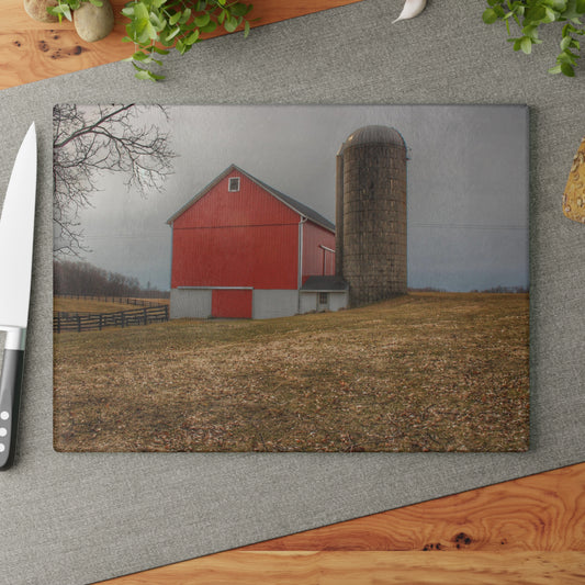 U R There Photography Brocker Road Red II Rustic Farmhouse Tempered-Glass Cutting Board