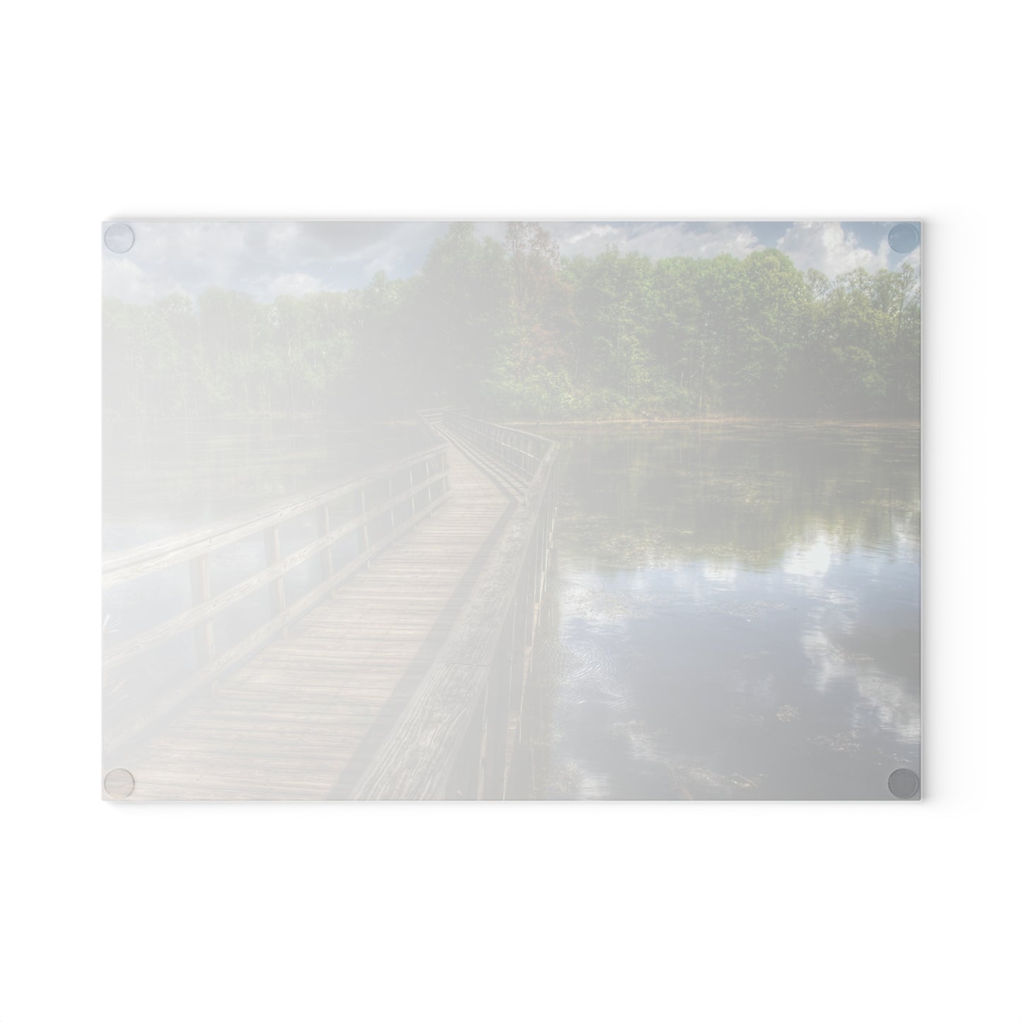 U R There Photography Linear Park Bridge in Lapeer III Rustic Farmhouse Tempered-Glass Cutting Board
