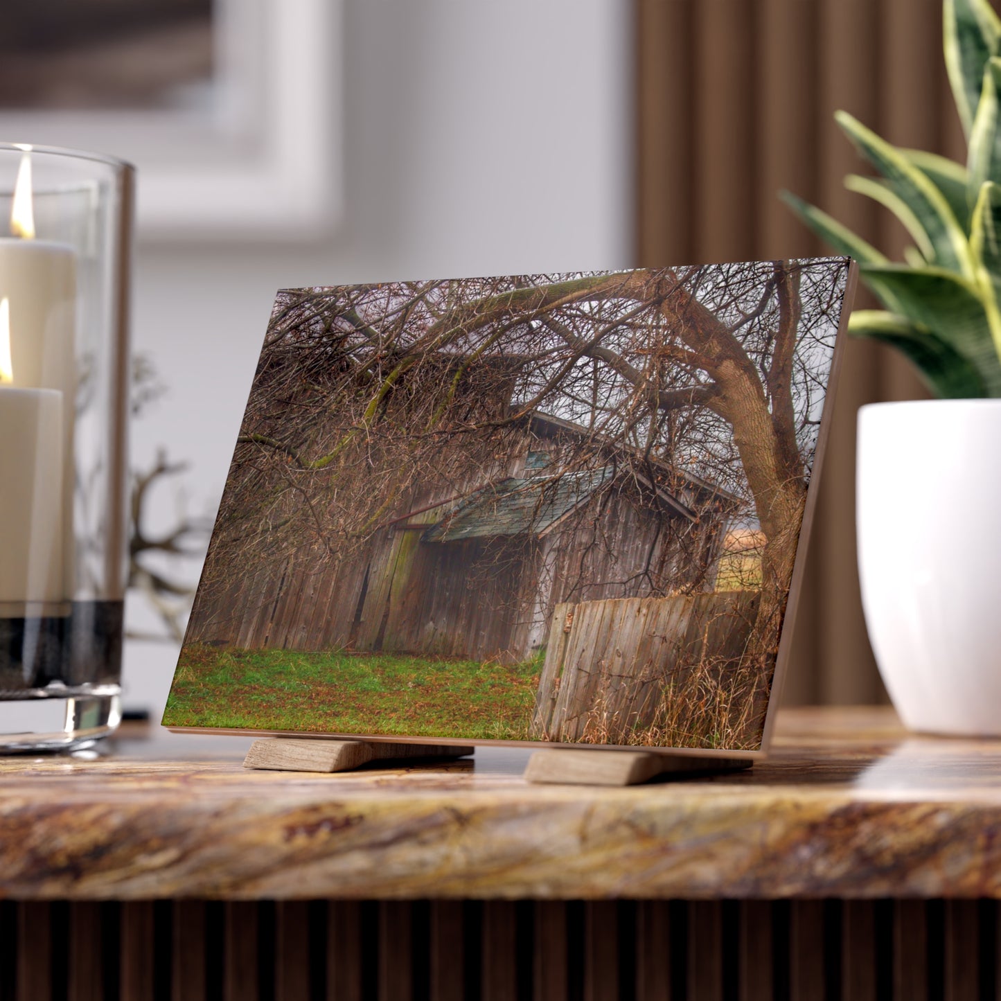 U R There Photography Bowers Road Greys III Rustic Farmhouse Decorative Ceramic Tile