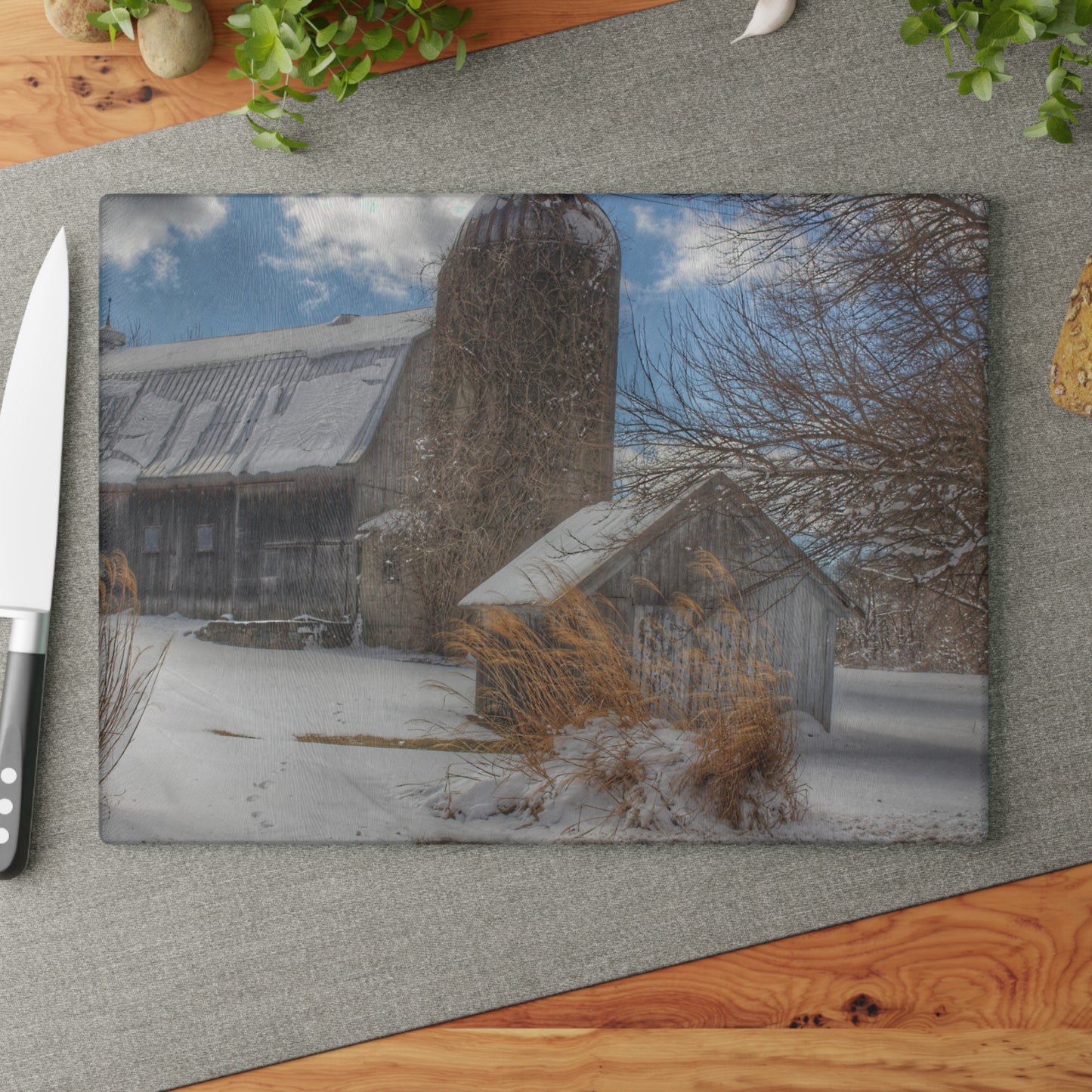 U R There Photography Ludwig Road Greys in Winter Rustic Farmhouse Tempered-Glass Cutting Board