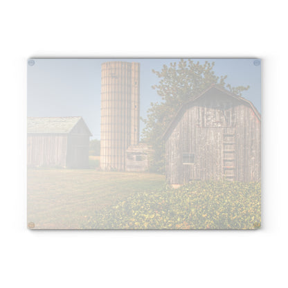 U R There Photography Swaffer Mini Greys and Silos Rustic Farmhouse Tempered-Glass Cutting Board