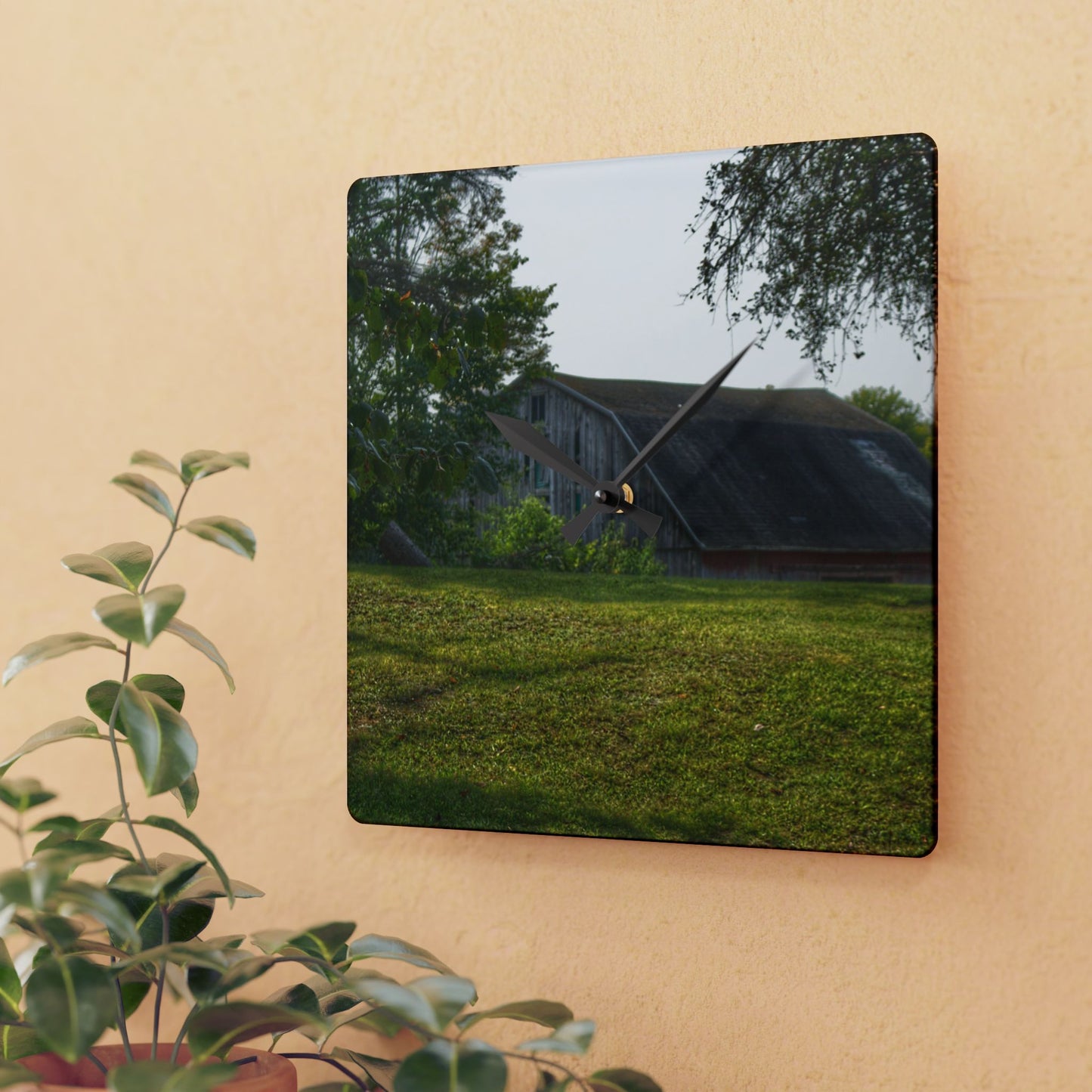 U R There Photography Hidden on Schott Road Rustic Farmhouse Acrylic Analog Wall Clock