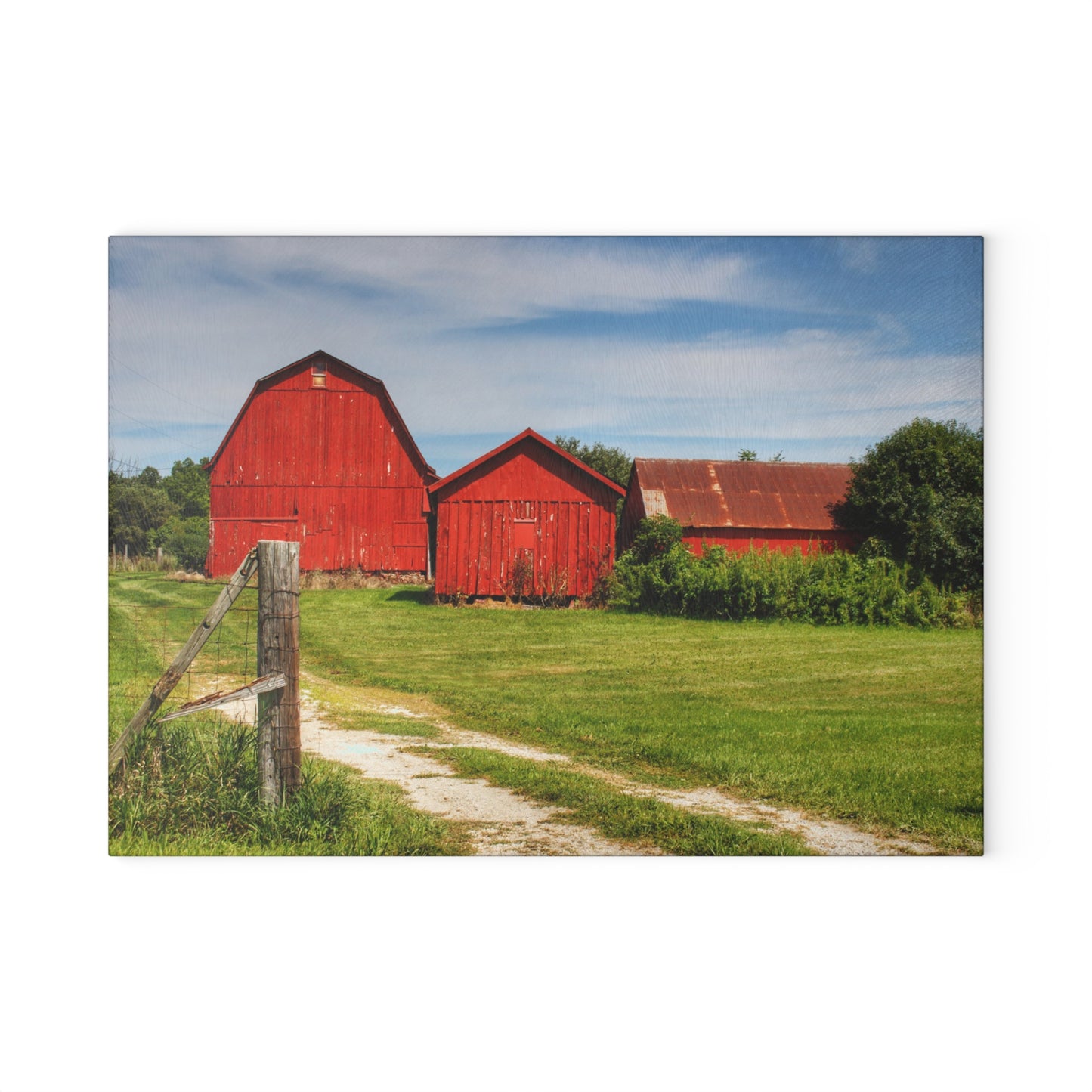 U R There Photography South Oak Road Reds I Rustic Farmhouse Tempered-Glass Cutting Board