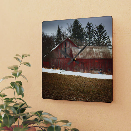U R There Photography Blacks Corners Road Red Rustic Farmhouse Acrylic Analog Wall Clock